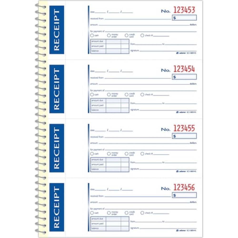 Adams Money and Rent Receipt Book, 2-Part Carbonless, Spiral Bound